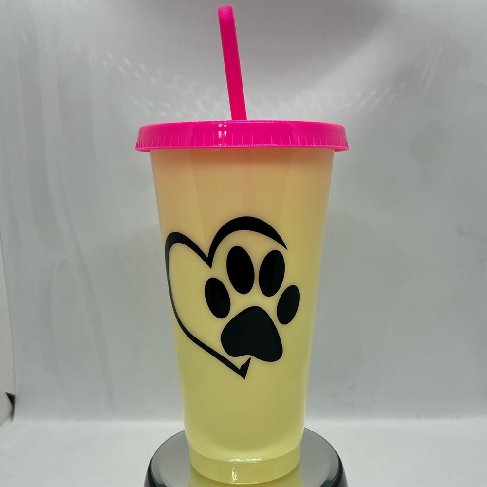 Color Changing Cold Cup 24oz 709ml I HEART DOGS ❤️ PAW NWOT